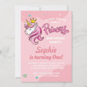 ガールユニコーンプリンセスキッズベビー誕生パーティー 招待状 (正面)