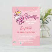ガールユニコーンプリンセスキッズベビー誕生パーティー 招待状 (スタンド正面)