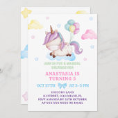 ガールユニコーン5th誕生日レインボーパーティー 招待状 (正面/裏面)