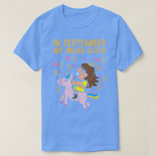 ガールユニコーン9月衣服金ゴールド小児癌 Tシャツ (デザイン正面)