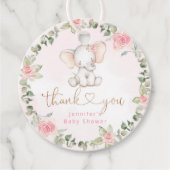 ガールユーカリのピンクの象の赤ちゃんシャワー フェイバータグ (正面)