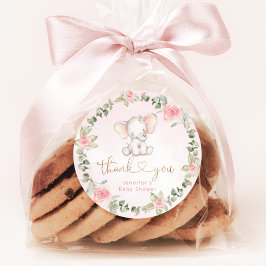 ガールユーカリのピンクの象の赤ちゃんシャワー ラウンドシール