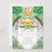 ガールライオンイラストレーションサファリファースト誕生日 招待状 (正面)