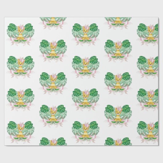 ガールライオンイラストレーションサファリモダン ラッピングペーパー (フラット)