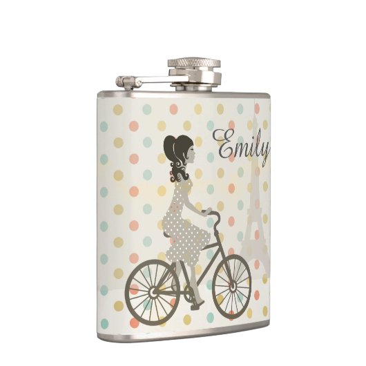 ガールライディングバイクインパリ水玉模様 パーソナライズされた フラスク (右)