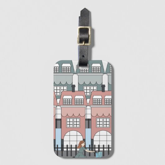 ガールライディングバイク過去アムステルダムトールハウスアート ラゲッジタグ (正面縦)