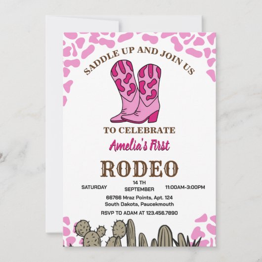 ガールラウンドファーストロデオ1stパーティー誕生日 招待状 (正面)