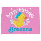 ガールラバーダッキー（アヒルちゃん）パーソナライズされた誕生日 ラージペーパーバッグ (正面)