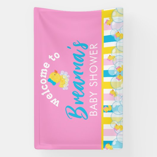 ガールラバーダックベビーシャワーつるの歓迎 横断幕 (縦)