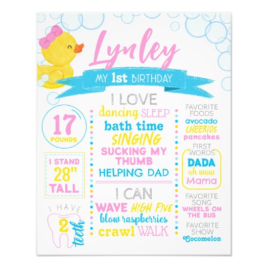 ガールラバーダック1stバースデーマイルストーンポスター フォトプリント            (正面)