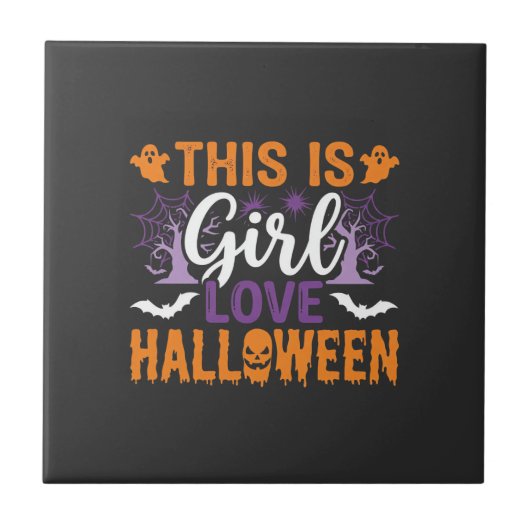 ガールラブハロウィーンゴーストデザイン1 タイル (正面)
