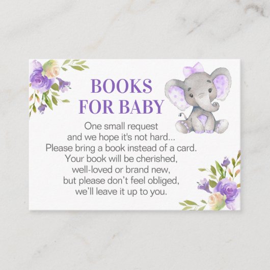 ガールラベンダーエレファントブックスベビーブックリクエスト エンクロージャーカード (正面)