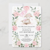 ガールラムベビーシープ赤面フローラ1日目の誕生日 招待状 (正面)