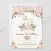 ガールラム誕生日招待状ピンクフローラファーム 招待状 (正面)