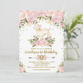 ガールラム誕生日招待状ピンクフローラファーム 招待状 (スタンド正面)