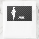 ガールランニングズ;ブラック&ダークグレーストライプズ 長方形シール (バッグ)