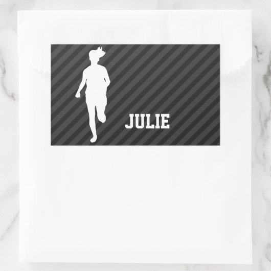 ガールランニングズ;ブラック&ダークグレーストライプズ 長方形シール (バッグ)