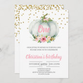 ガールリトルカンプキンファースト誕生日秋 素朴 招待状 (正面/裏面)