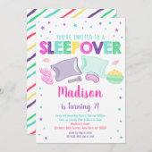 ガールレインボースリープバースランバーパーティー誕生日 招待状 (正面/裏面)