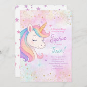 ガールレインボーユニコーン誕生日パーティーの招待状 招待状 (正面/裏面)