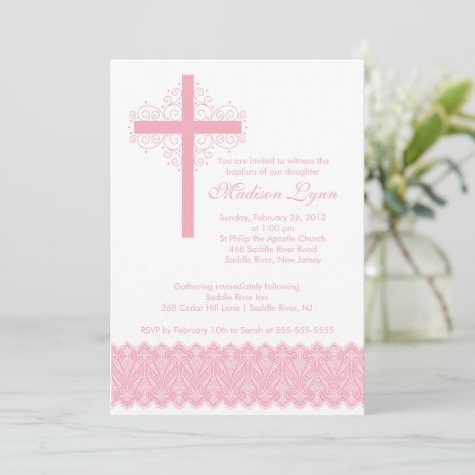 ガールレエレガントース洗礼|《キリスト教》洗礼式や命名式クロス 招待状 (スタンド正面)