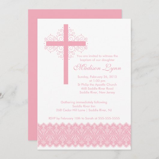 ガールレエレガントース洗礼|《キリスト教》洗礼式や命名式クロス 招待状 (正面/裏面)