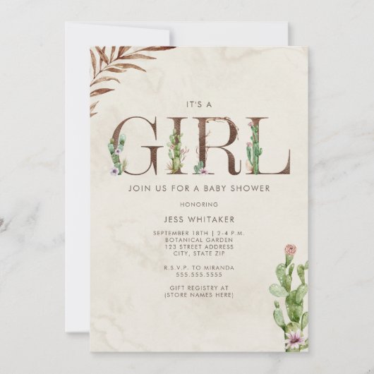 ガールレザーウェスタンインスパイアサボスベビーシャワー 招待状 (正面)