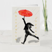 ガールレッドアンブレラフォイル誕生日カードパーソナライズ 箔グリーティングカード (正面)