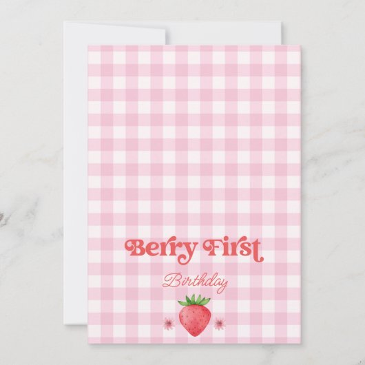 ガールレッドデイジーストロベリーベリースウィート1st誕生日 招待状 (裏面)