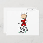 ガールレッド制服スティックフィギュアサッカー選手のギフト ポストカード (正面/裏面)