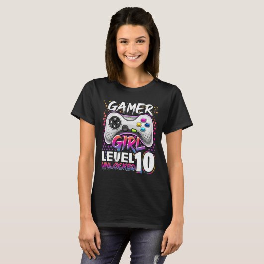 ガールレベル10ロック解除されたビデオゲーム誕生日ギフトギ Tシャツ (正面フル)