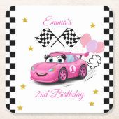 ガールレーシング誕生日プレート | 高速1、高速2 スクエアペーパーコースター (正面)