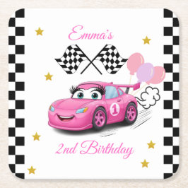 ガールレーシング誕生日プレート | 高速1、高速2 スクエアペーパーコースター