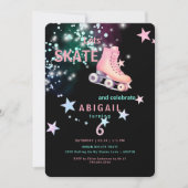 ガールローラースケートで滑るブラック&ネオンバースデーパーティー 招待状 (正面)