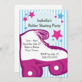 ガールローラースケートで滑る誕生パーティー 招待状 (正面/裏面)