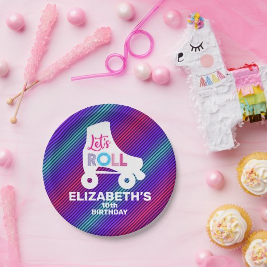 ガールローラースケートで滑る誕生日レッツ転がー ペーパープレート (パーティー)