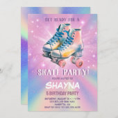 ガールローラースケートで滑る誕生日 招待状 (正面/裏面)