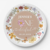 ガールワイルドフラワーオネダーフル1歳のパーティー ペーパープレート (正面)