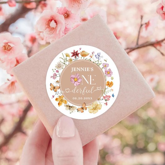 ガールワイルドフラワーオネダーフル1歳のパーティー ラウンドシール