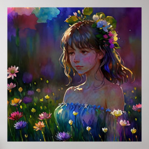 *~ガールワイルドフラワーズAP56ファンタジーアー絵画ト ポスター