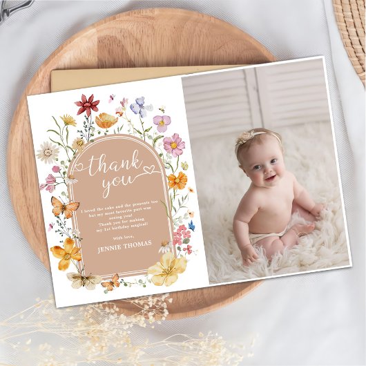 ガールワイルドフラワー1st誕生日パーティー写真 サンキューカード