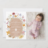 ガールワイルドフラワー1st誕生日パーティー写真 招待状 (正面)