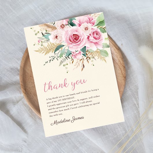 ガールワイルドフラワー1st誕生日パーティー サンキューカード