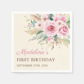 ガールワイルドフラワー1st誕生日パーティー スタンダードカクテルナプキン (正面)