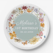 ガールワイルドフラワー1st誕生日パーティー ペーパープレート (正面)