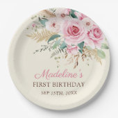 ガールワイルドフラワー1st誕生日パーティー ペーパープレート (正面)