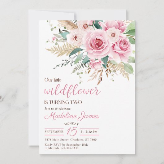 ガールワイルドフラワー2nd誕生日パーティー 招待状 (正面)
