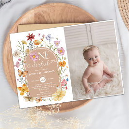 ガールワイルドフラワーOnederful 1st誕生日パーティー写真 招待状