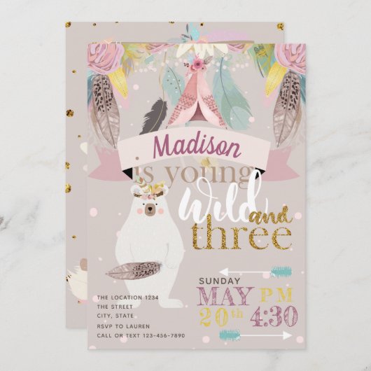 ガールワイルドボホサード誕生日 招待状 (正面/裏面)