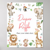 ガールワイルドワンサファリベビシャワーおむつラッフル ポスター (正面)